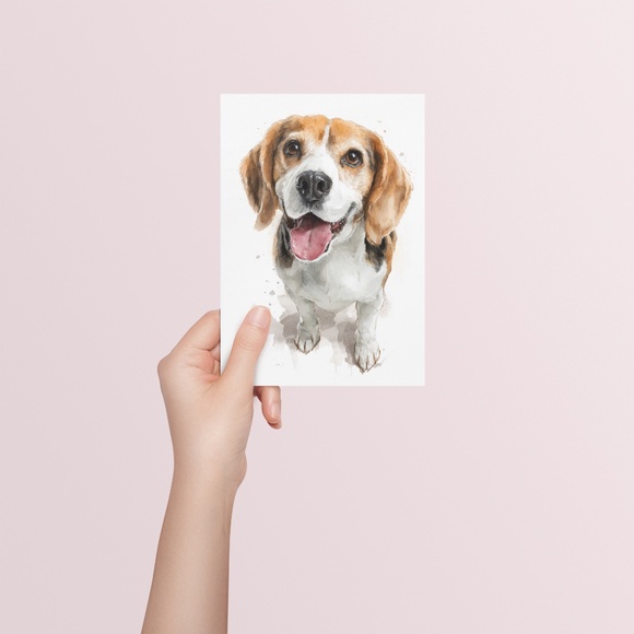 Watercolor Beagle Portrait Wall Art Print Poster, Unframed - Pet Artwork - Picture 5 of 5
